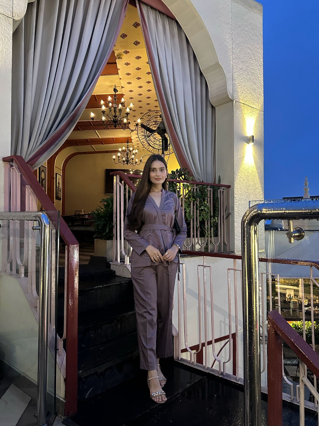 Brown Italian Cotton Blazer Co-ord Set With Embroidery